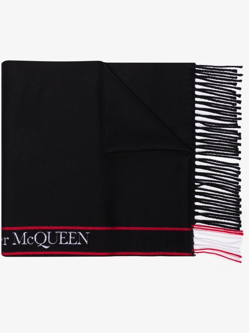 Black Logo Intarsia Wool Scarf