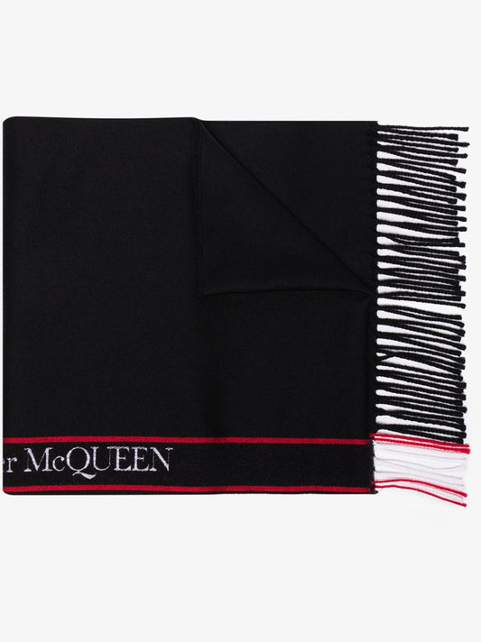 Black Logo Intarsia Wool Scarf