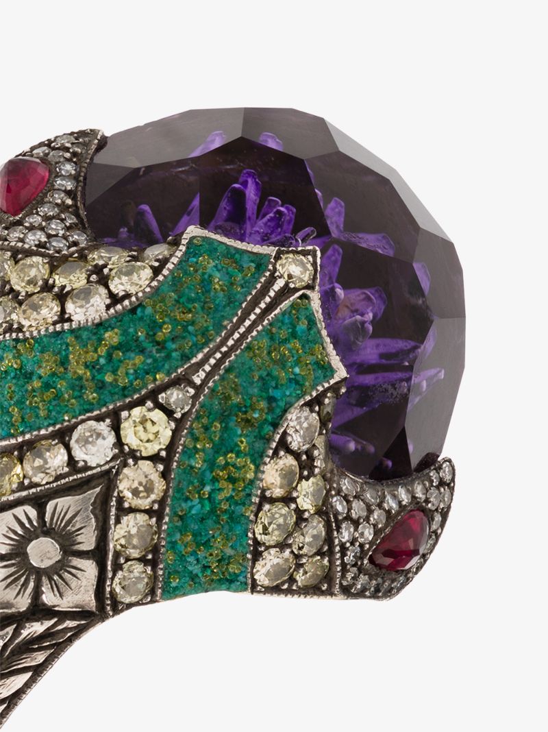 24k Yellow Gold Flower Amethyst Diamond Ring