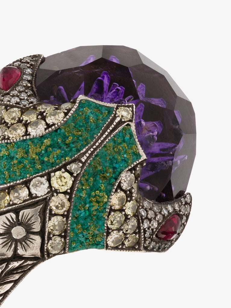 24k Yellow Gold Flower Amethyst Diamond Ring