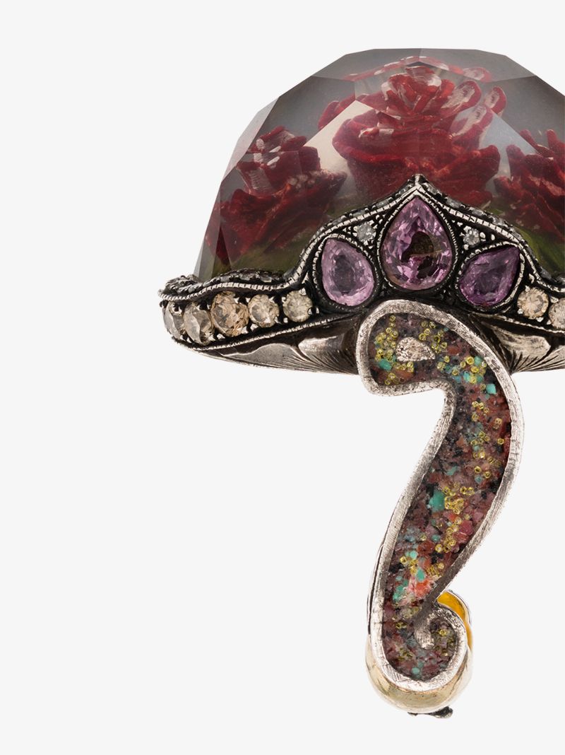 24k Yellow Gold Rose Quartz Diamond Sapphire Cocktail Ring