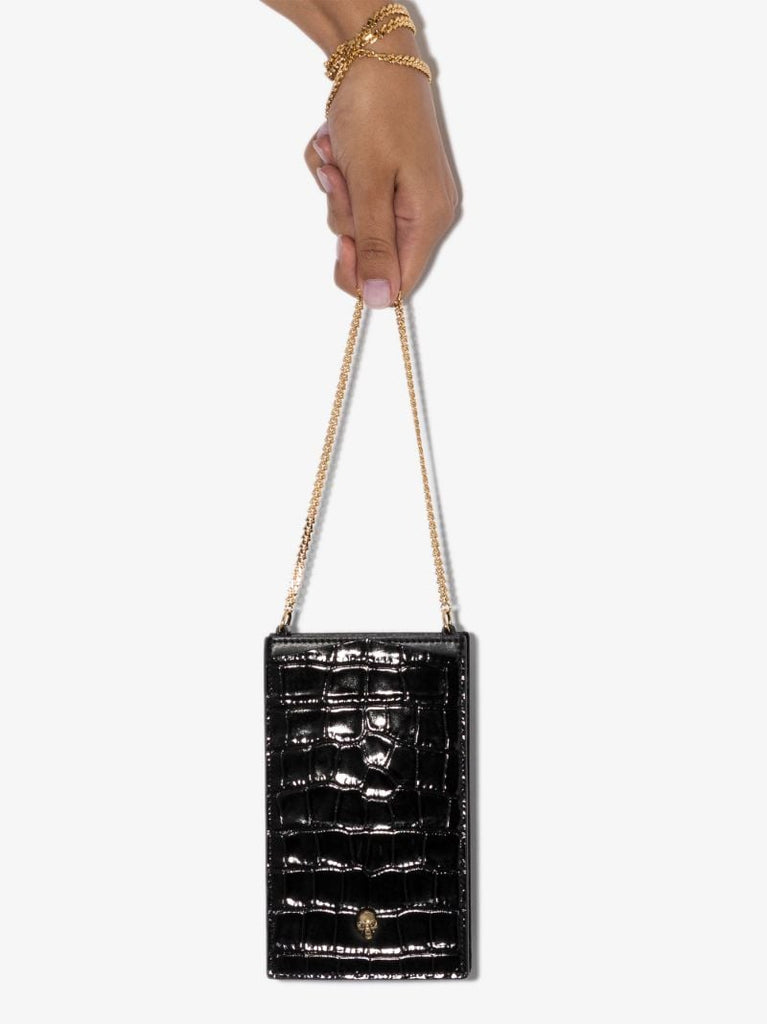 Black Mock Croc Chain Phone Case