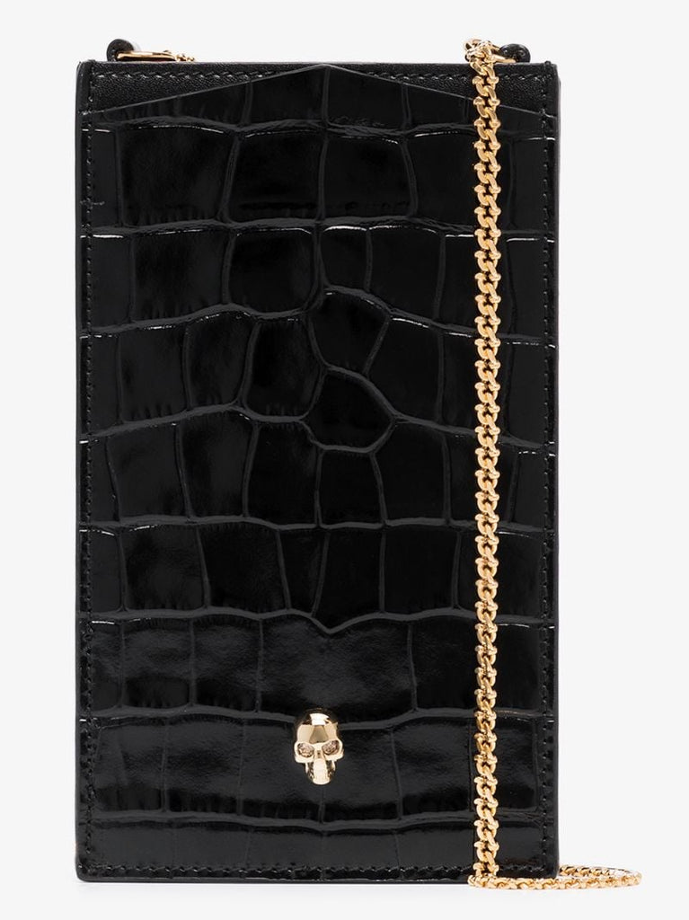 Black Mock Croc Chain Phone Case