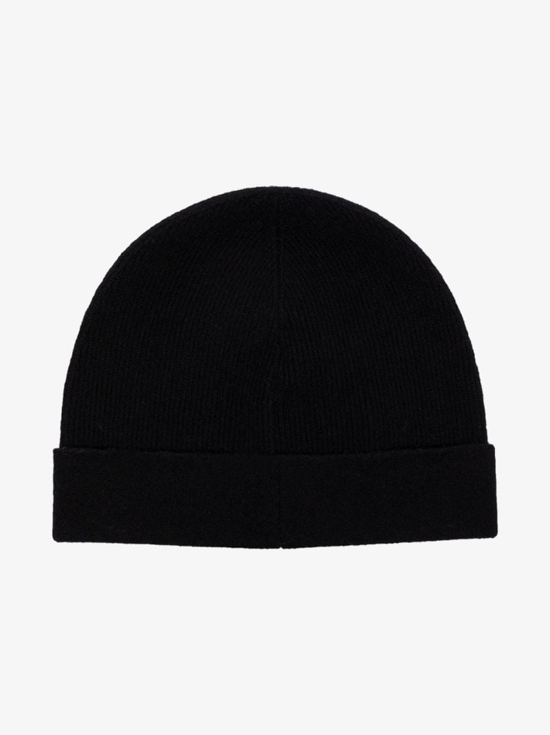Black Logo Knit Wool Beanie Hat