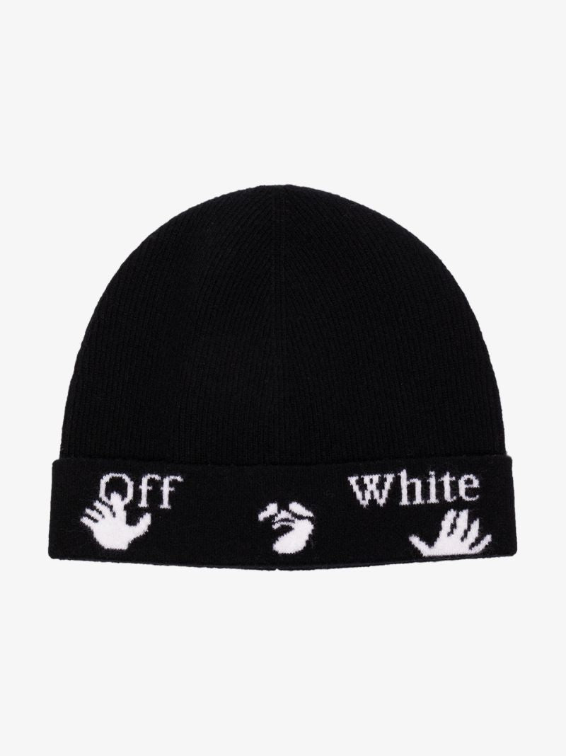 Black Logo Knit Wool Beanie Hat