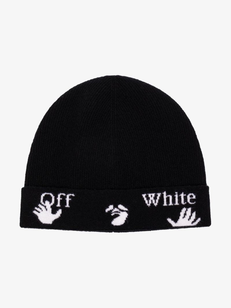 Black Logo Knit Wool Beanie Hat