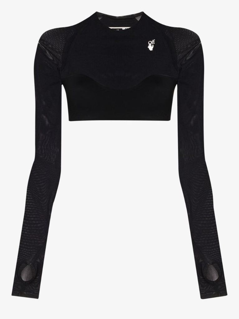 Sheer-sleeve Crop Top