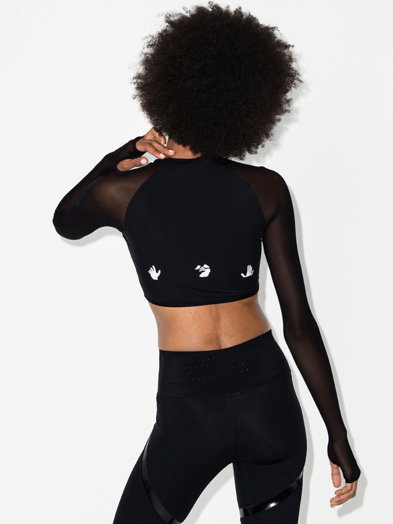 Sheer-sleeve Crop Top