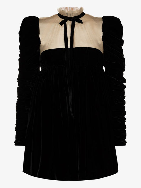 Ann Sheer Neck Velvet Mini Dress