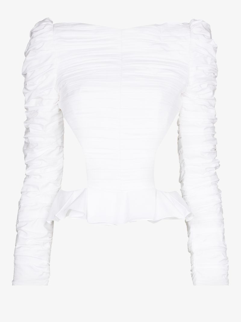 Rosy Shirred Peplum Blouse