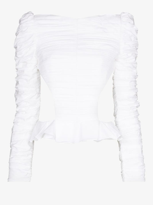 Rosy Shirred Peplum Blouse