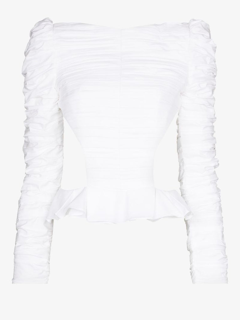 Rosy Shirred Peplum Blouse