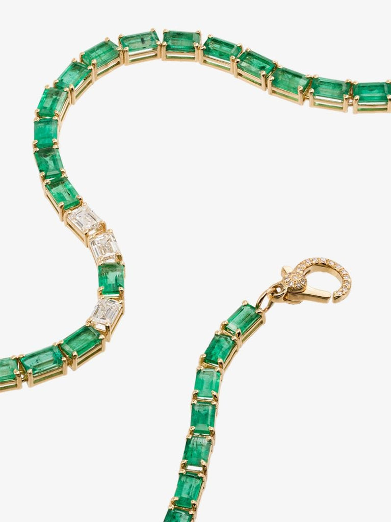 18k Yellow Gold Emerald and Diamond Tennis Choker