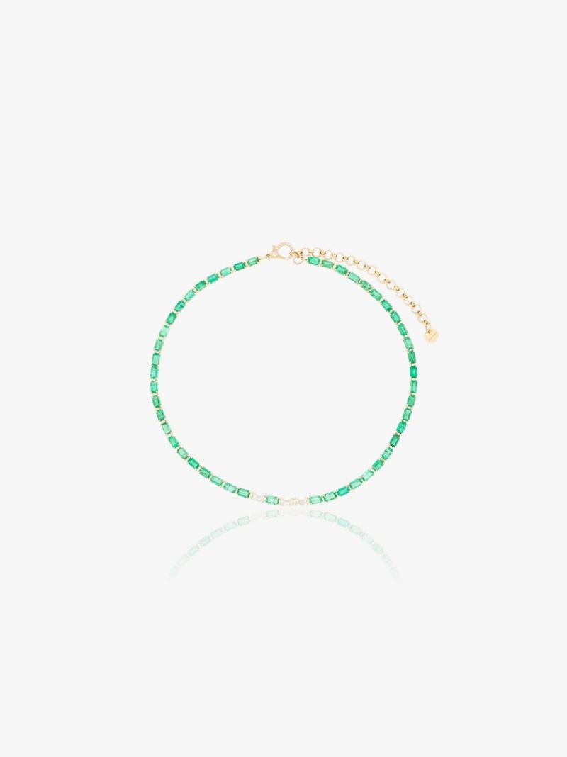 18k Yellow Gold Emerald and Diamond Tennis Choker