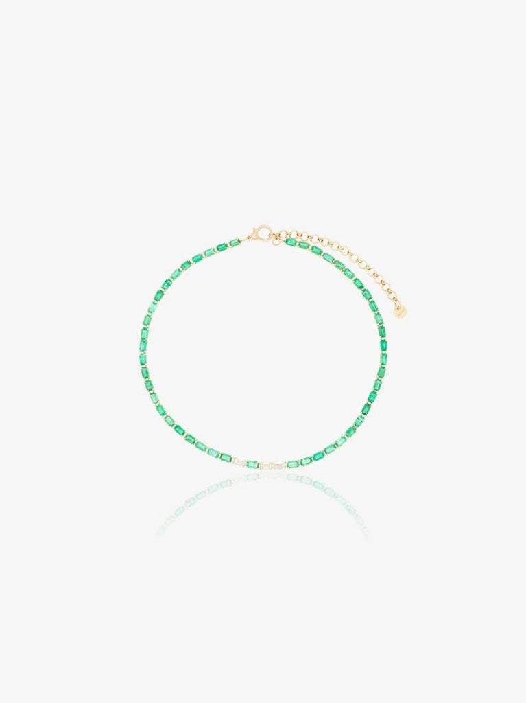 18k Yellow Gold Emerald and Diamond Tennis Choker