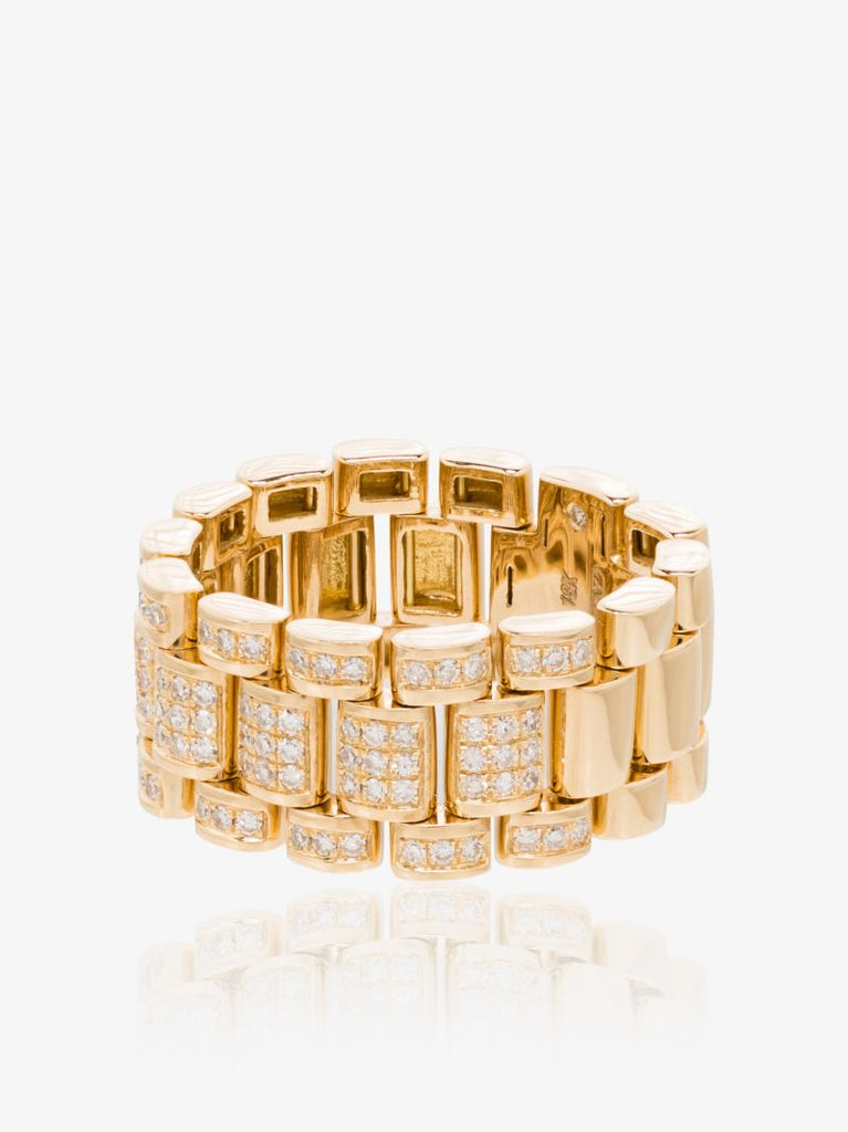 18k Yellow Gold Rail Link Diamond Ring