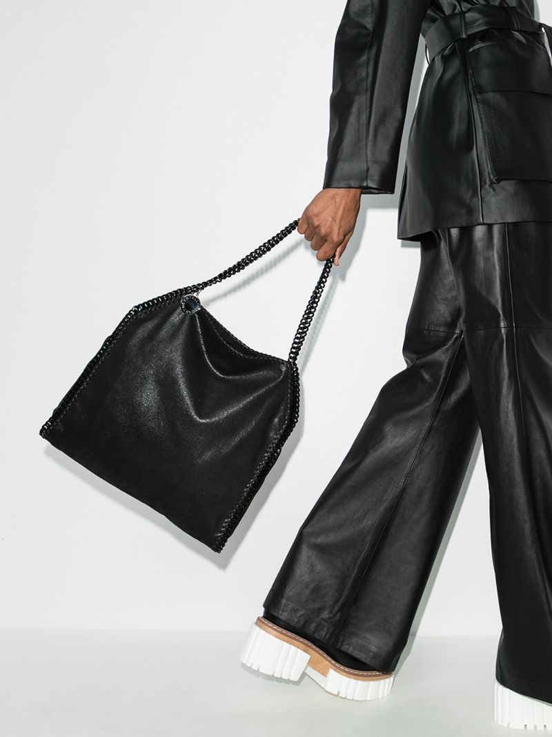 Black Falabella Small Faux Leather Tote Bag