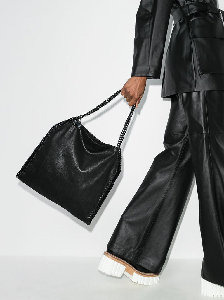 Black Falabella Small Faux Leather Tote Bag