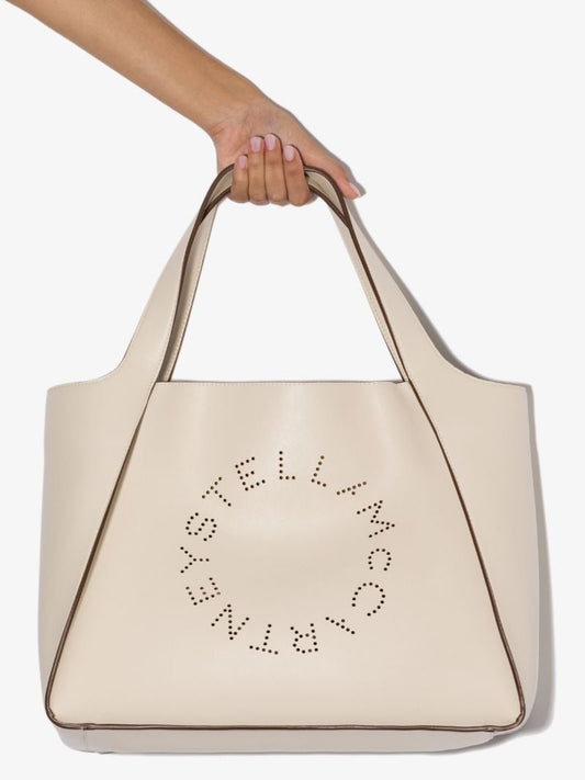 White Perforated Logo Tote Bag