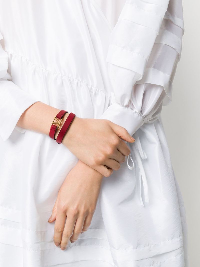 Red Vlogo Leather Wrap Bracelet
