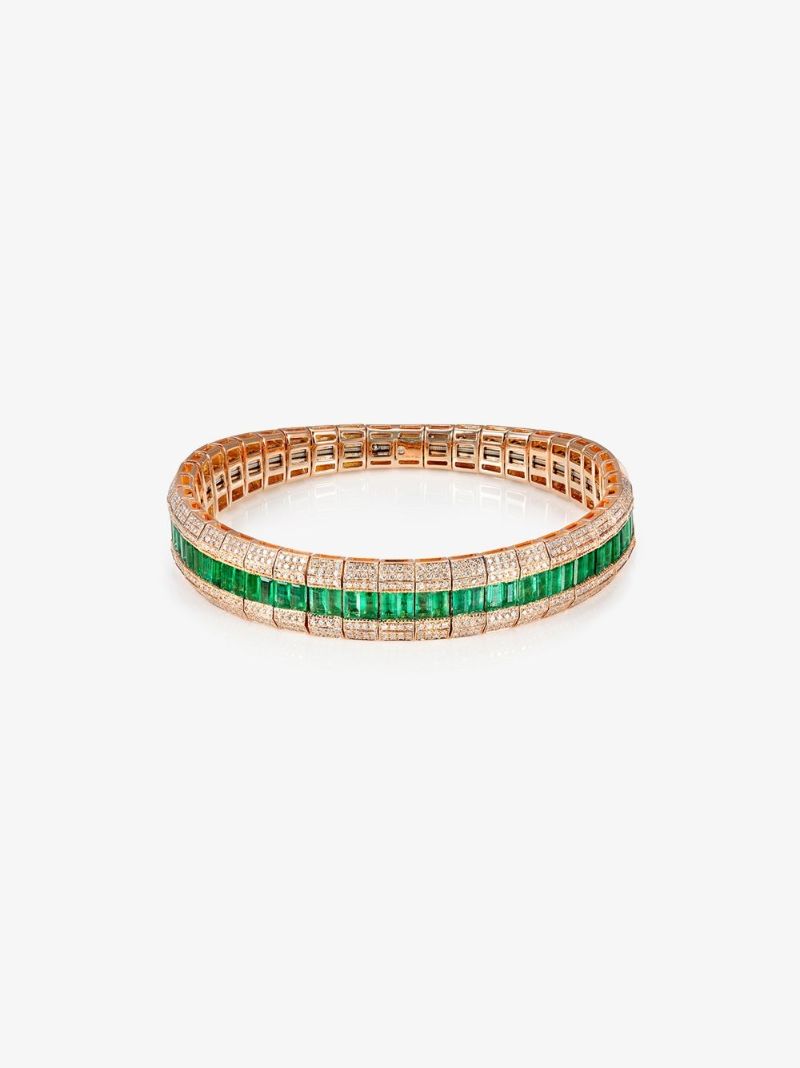 18k Rose Gold Emerald Diamond Stretch Bracelet