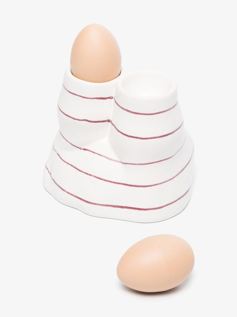 White Double L'egg Earthenware Egg Cup