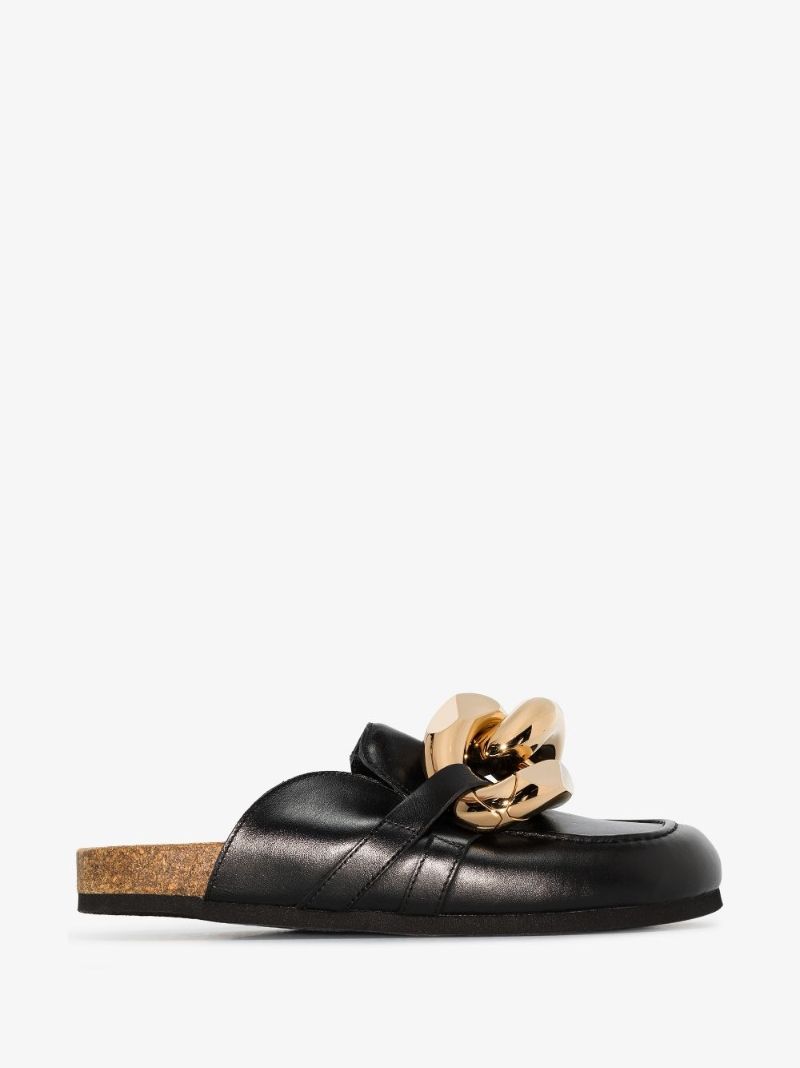 Black Chain Leather Loafer Mules