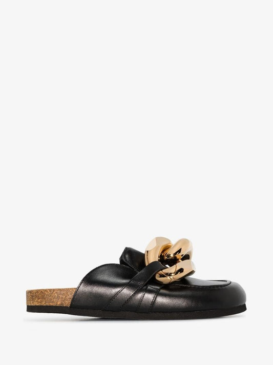 Black Chain Leather Loafer Mules