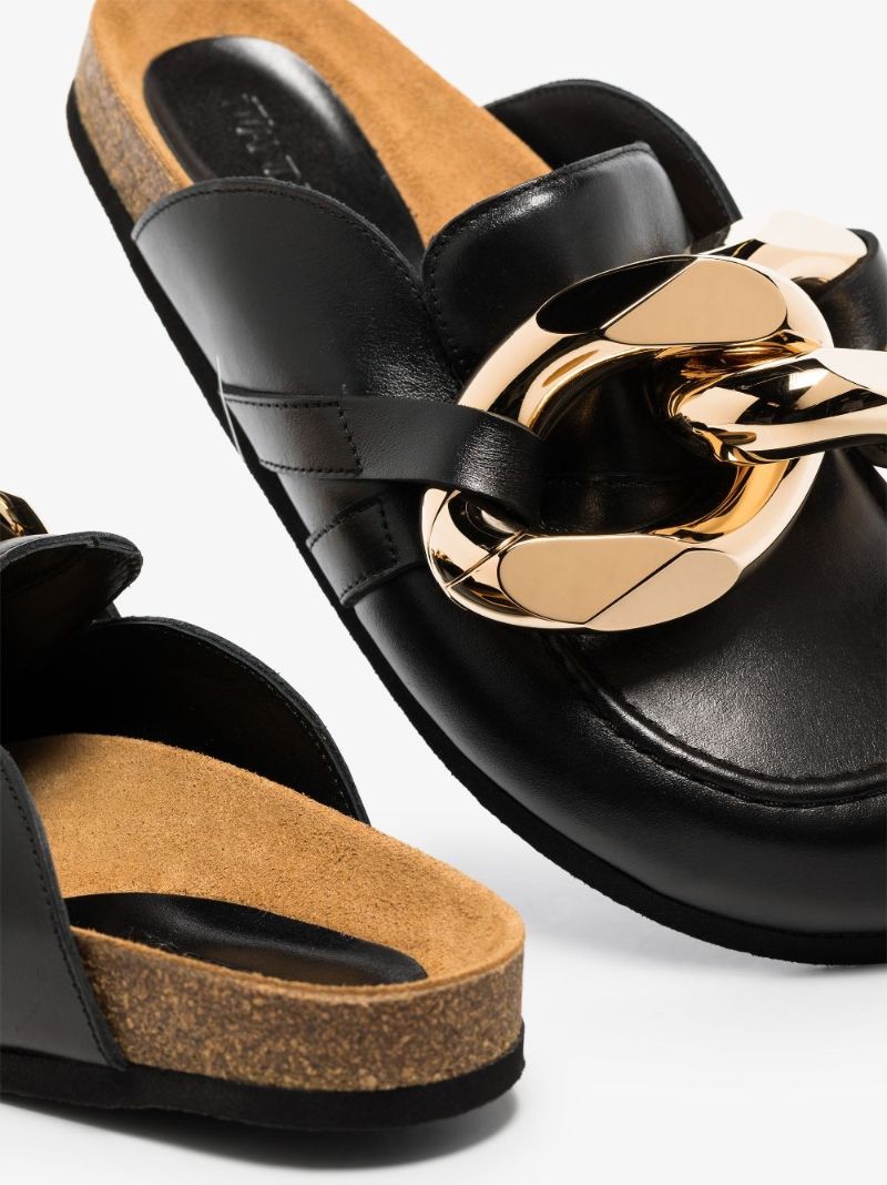 Black Chain Leather Loafer Mules