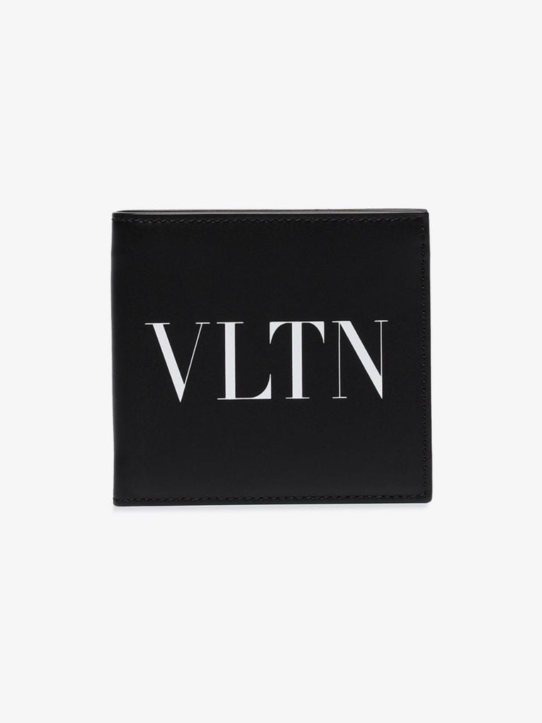 Black Vltn Logo Leather Bifold Wallet