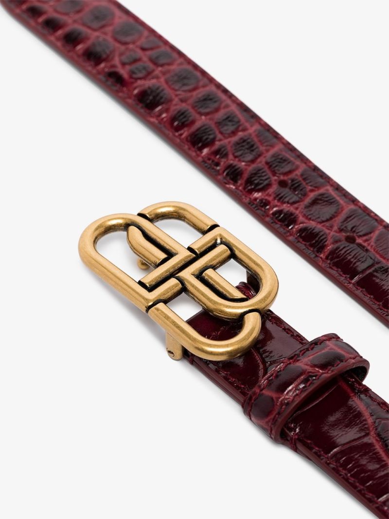 Dark Red Bb Mock Croc Leather Belt
