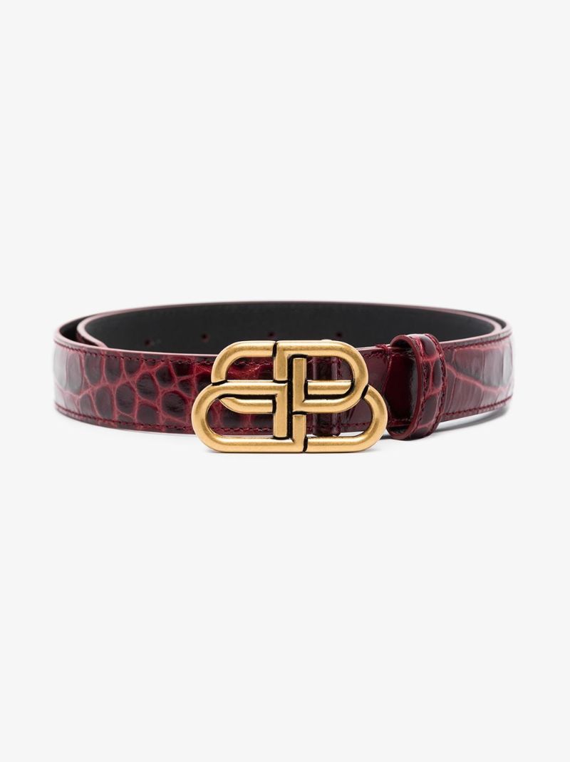 Dark Red Bb Mock Croc Leather Belt
