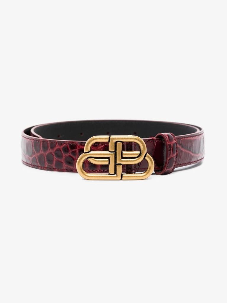 Dark Red Bb Mock Croc Leather Belt