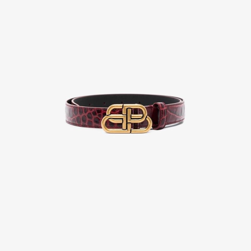 Dark Red Bb Mock Croc Leather Belt