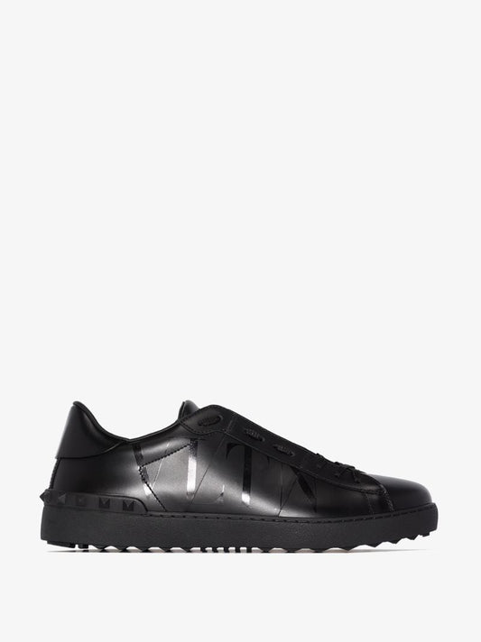 Black Open Leather Sneakers