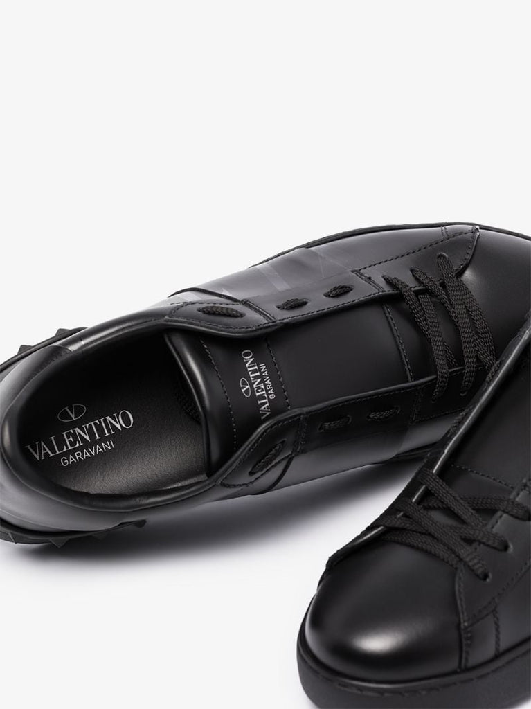 Black Open Leather Sneakers