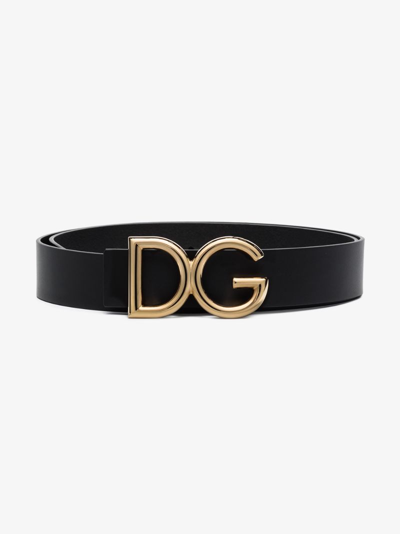 Black Dg Logo Leather Belt