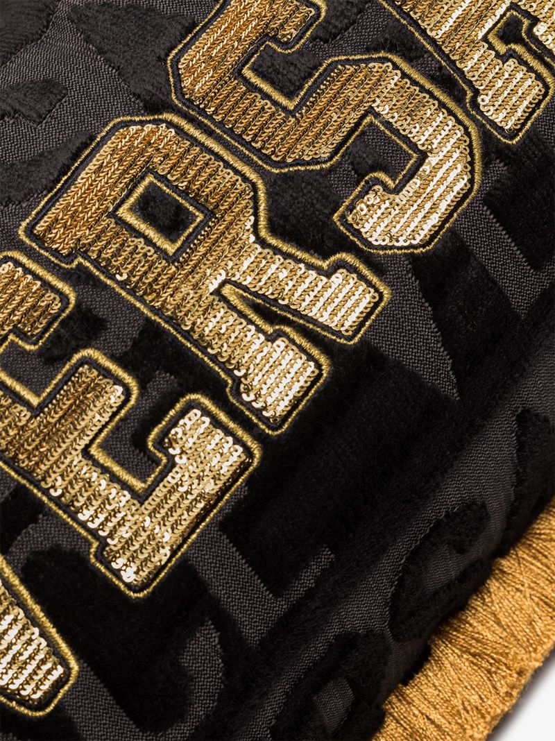 Black Logomania Sequin Cotton Cushion