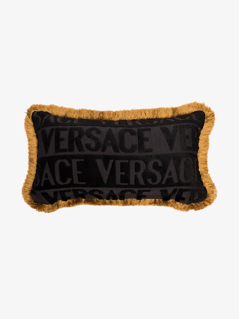 Black Logomania Sequin Cotton Cushion
