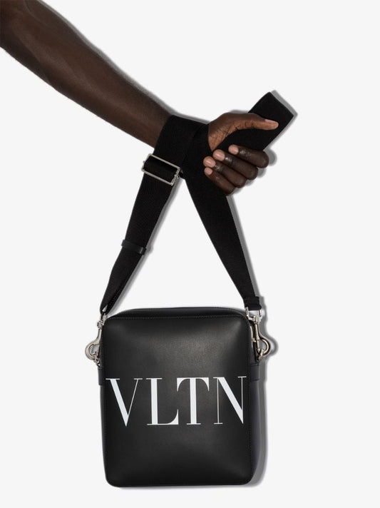 Black Vltn Leather Shoulder Bag