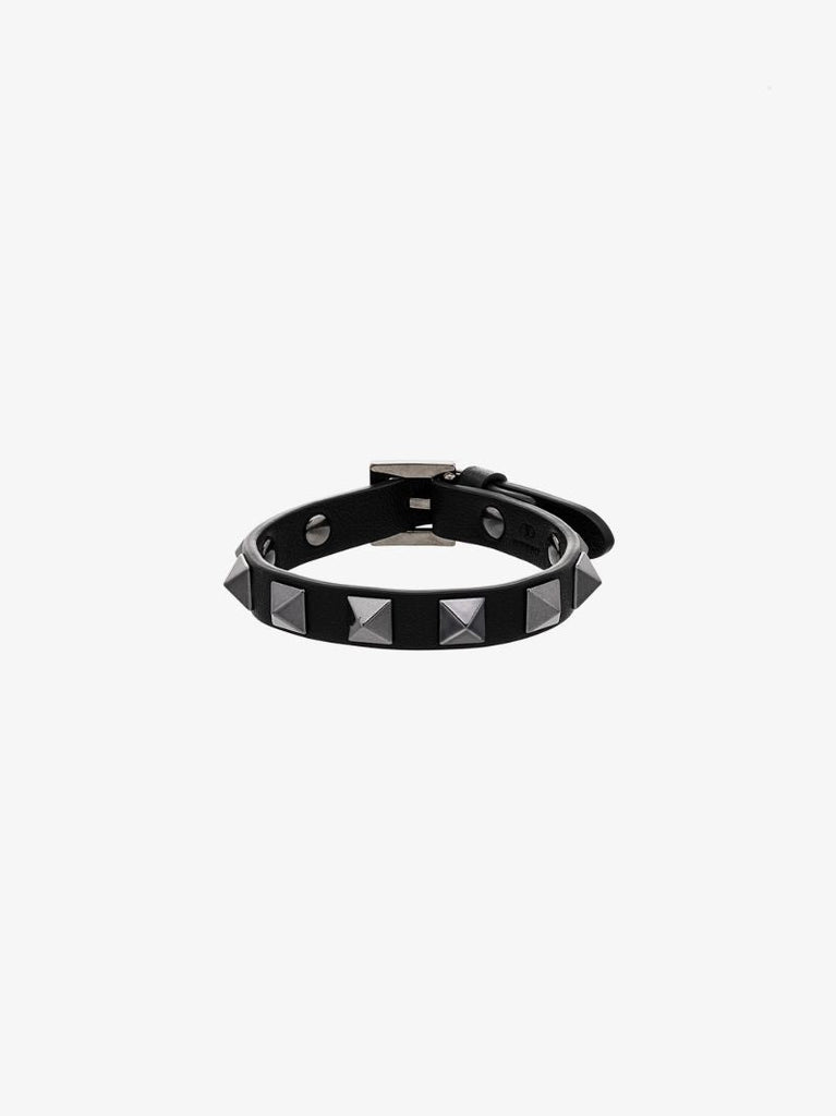 Black Rockstud Leather Bracelet