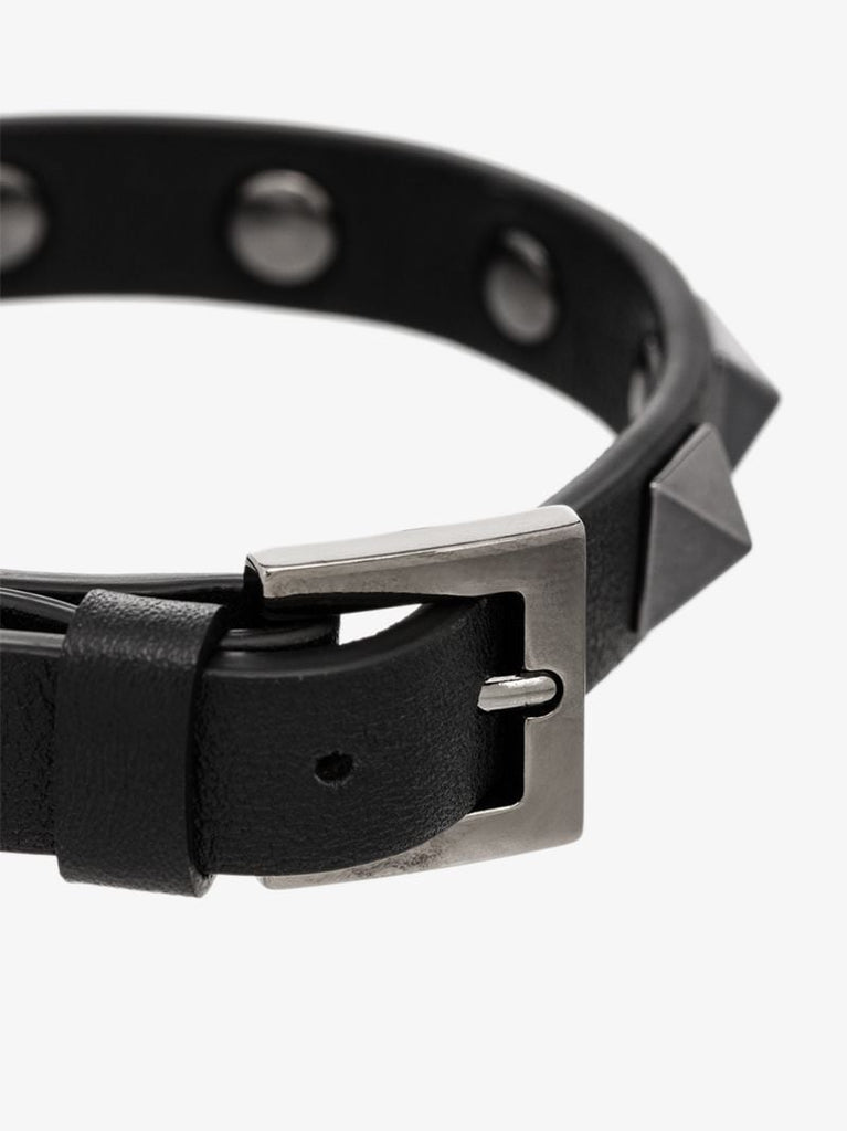 Black Rockstud Leather Bracelet