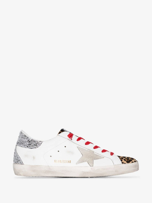White Superstar Leopard Print Panel Sneakers
