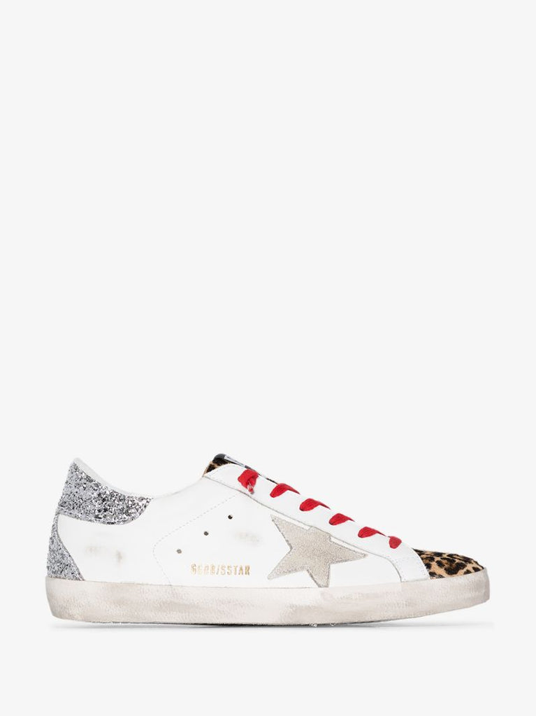 White Superstar Leopard Print Panel Sneakers