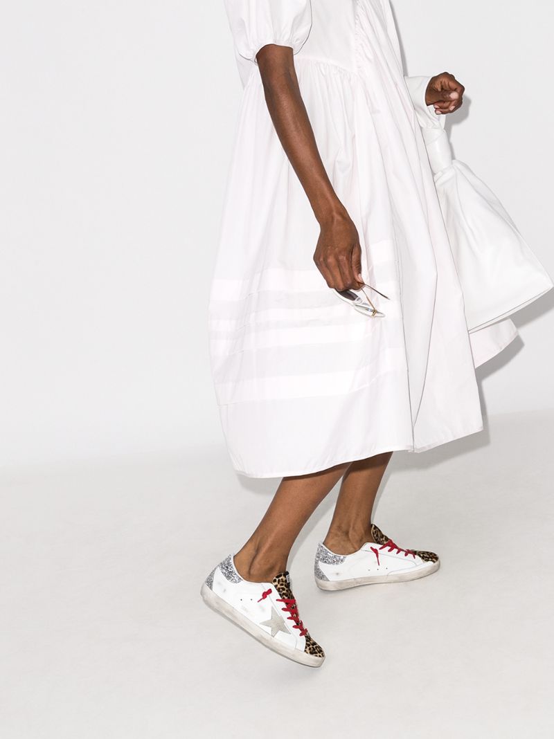 White Superstar Leopard Print Panel Sneakers