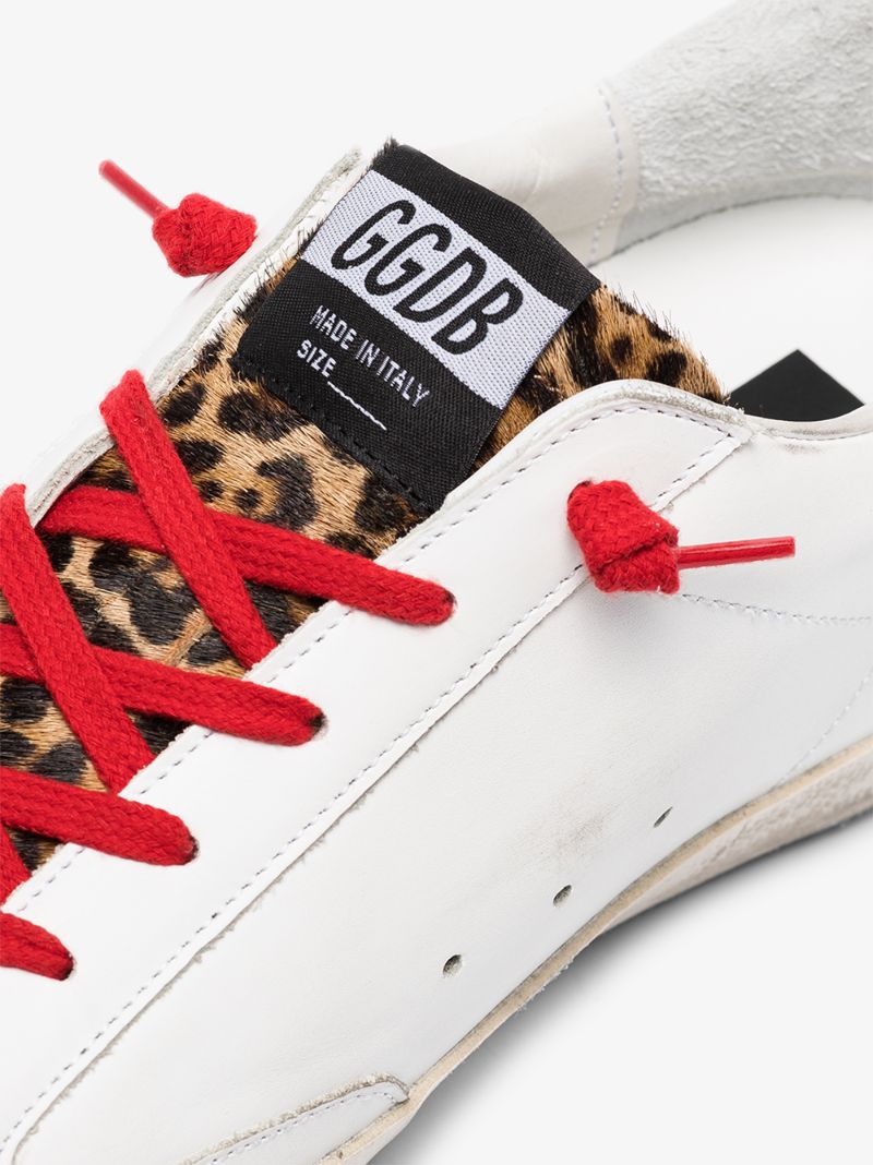 White Superstar Leopard Print Panel Sneakers