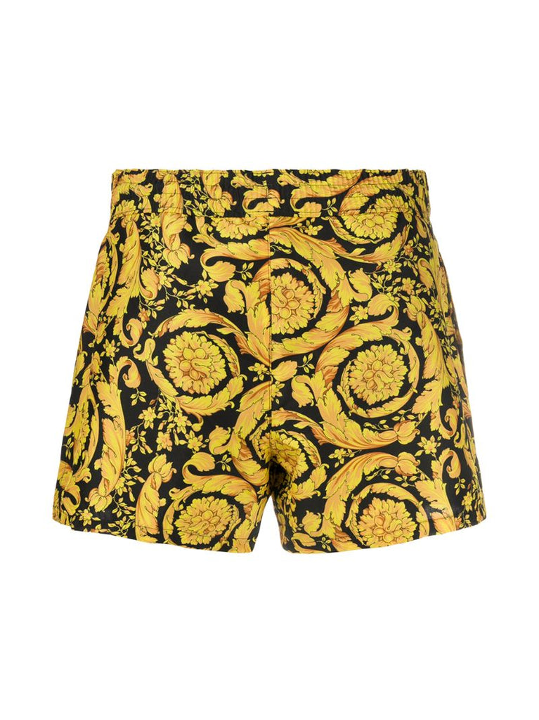 Yellow and Black Baroque Print Swim Shorts