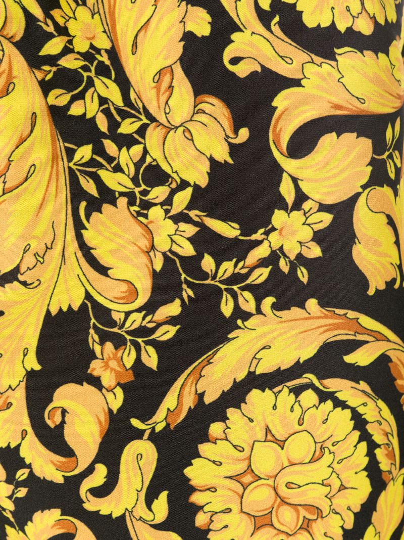 Yellow and Black Baroque Print Swim Shorts