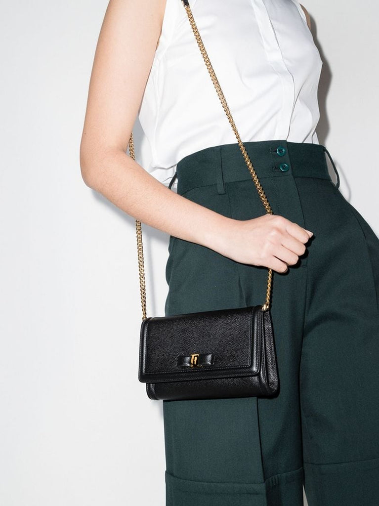 Black Vara Bow Chain Leather Mini Bag
