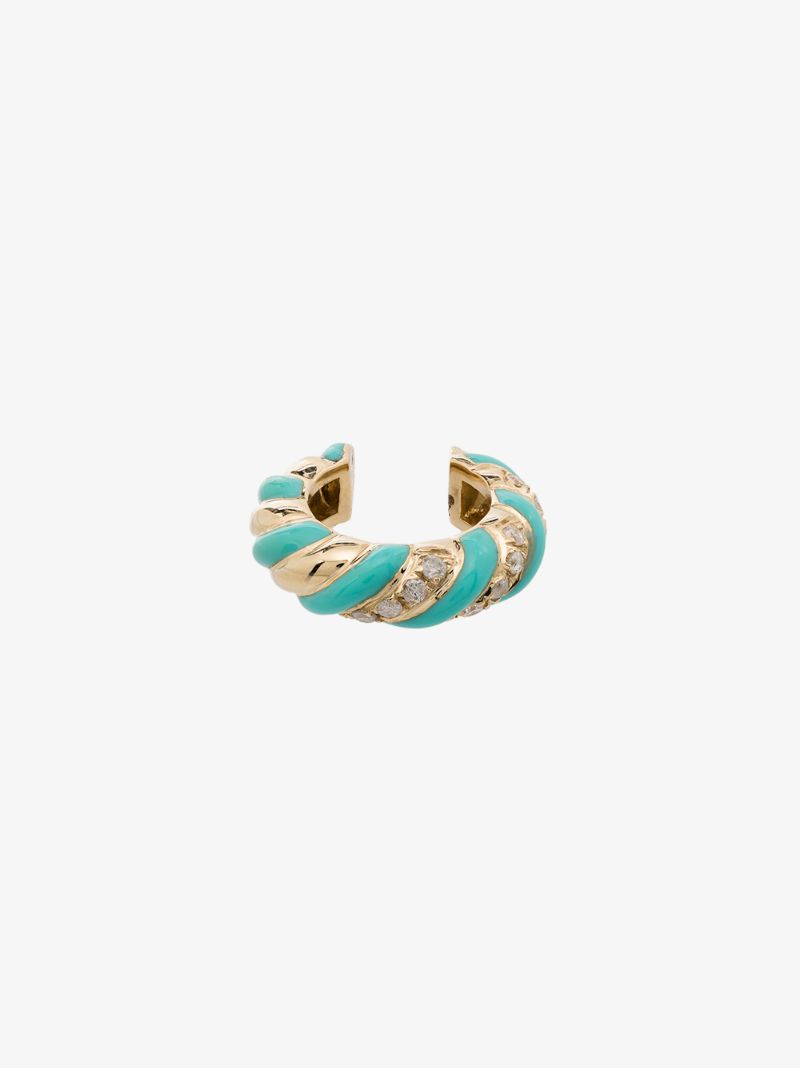 9k Yellow Gold Striped Enamel Diamond Ear Cuff